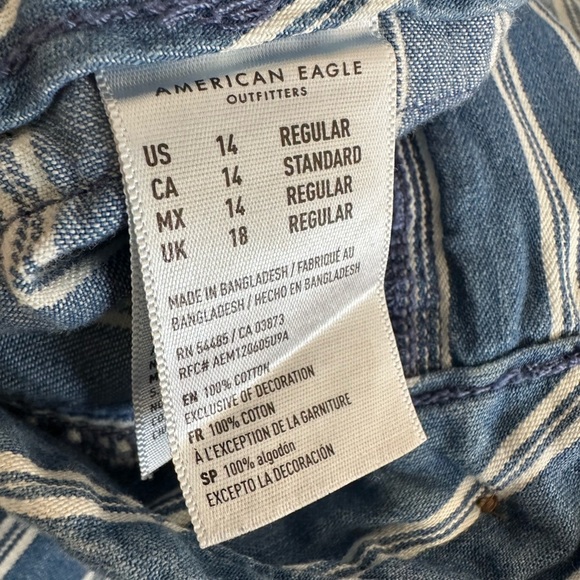 American Eagle Chambray Striped Wide Leg High Rise Ankle Pants Blue Wh… - Picture 10 of 15